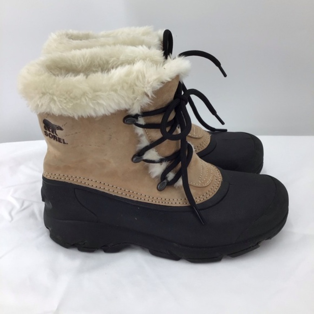 Sorel Snow Angel Waterproof Black and Tan Faux Fur Boots